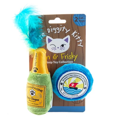 Haute Diggity Kitty Clicquot Champagne & Caviar Set, Plush Cat Toys Catnip Filled with Interactive Crackle Sound, Safe, Durable Toys for Cat & Kitten, 2 Pcs - style: Kitty Clicquot Bottle + Caviar