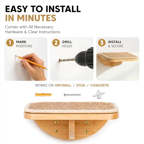 Wall Mounted Cat Steps 2 Pack – Square Wood Cats Shelves with Felt Cushions for Climbing, Jumping & Resting - color: Foam/Felt-Wood, size: 2 Steps