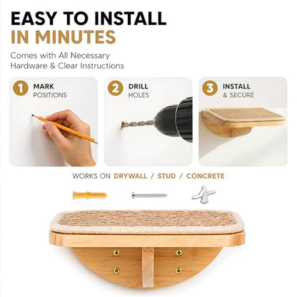 Wall Mounted Cat Steps 2 Pack – Square Wood Cats Shelves with Felt Cushions for Climbing, Jumping & Resting - color: Foam/Felt-Wood, size: 2 Steps