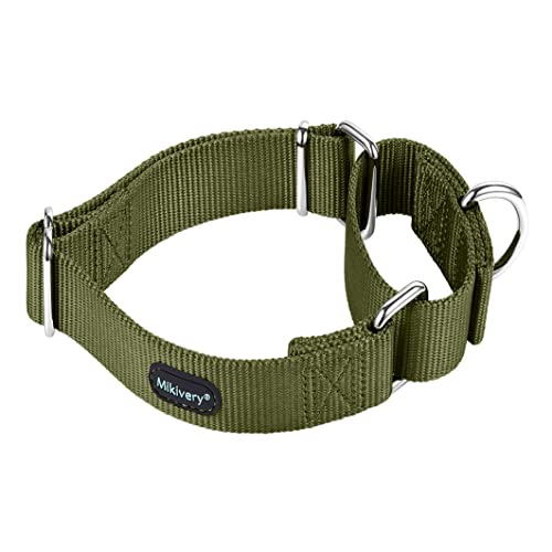 Mikivery Martingale Dog Collar Nylon Adjustable and Safety Training Colourful Comfortable Metal Buckle Pet Collars for Small Medium and Large Dogs(Military Green,M) - color: Military Green, size: M