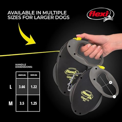 FLEXI Giant Tape Retractable Dog Leashes for Large Dogs Upto 110 lbs. – 26 ft., Black | Tangle Free Pet Walking Leash with One-Handed Brake, Pause, Lock | German Quality Product - color: Black, size: Large - 26 feet