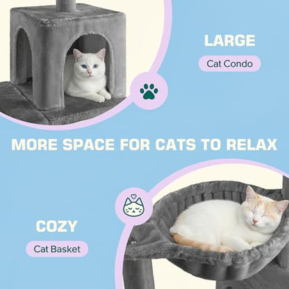 Allewie 29.5in Indoor Cat Tree, Multi-Level Cat Tower with Sisal Scratching Posts, Padded Perch, Basket, Condo, and Hanging Ball, Suitable for Kittens and Adult Felines, Grey - color: Grey