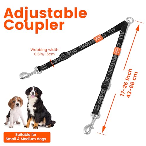 Double Dog Leash, No Tangle 360° Swivel, Adjustable Two Padded Handles, Double Clip Dog Leash Coupler Splitter Breeds (Black, 2/3'' x 0.9 FT, Ultralight) - color: Black, size: Pro S/M