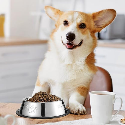 Tanlade 8 Pack Stainless Steel Dog Bowls Metal with Rubber Base Non-Slip Pets Puppy Cats Feeding Food and Water Bowls Dishwasher-Safe for Indoor Small Medium Large Dogs Cats Kitten Rabbit(7 oz) - size: 7 oz