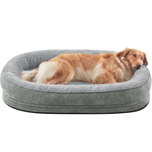 JOEJOY Orthopedic Dog Beds Large Sized Dog, XL Egg-Crate Memory Foam Pet Couch Bed with Bolster Sides, Waterproof Lining, Removable Washable Cover & Non-Slip Bottom, Light Grey - color: Light Grey, size: XL(42"x 32"x 7.5")