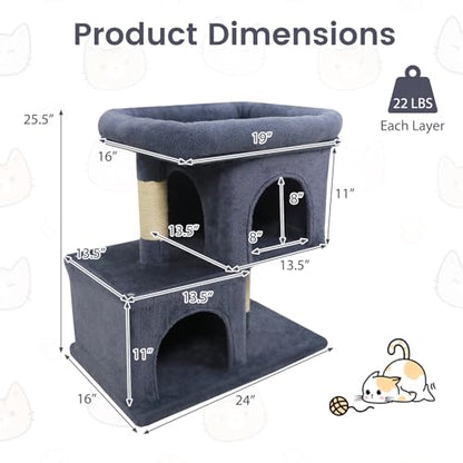 Tangkula Small Cat Tree for Indoor Cats, 25.5 Inch Cat Tower with Sisal Scratching Posts, 2 Large Cat Condos with Padded Top Perch, Modern Cat Climbing Furniture for Adult Cats & Kittens (Dark Gray) - color: Dark Gray