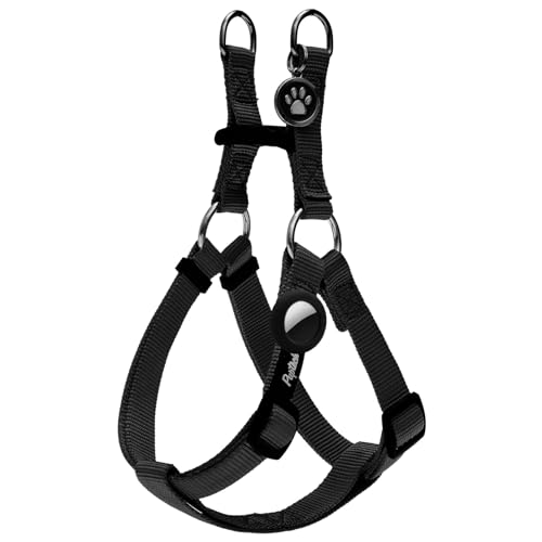 PUPTECK No Pull Dog Harness Soft Adjustable Basic Nylon Step in Puppy Vest Outdoor Walking with ID Tag and A-ir Tag Case, Black, XS - color: Black(Holder Bundle), size: X-Small