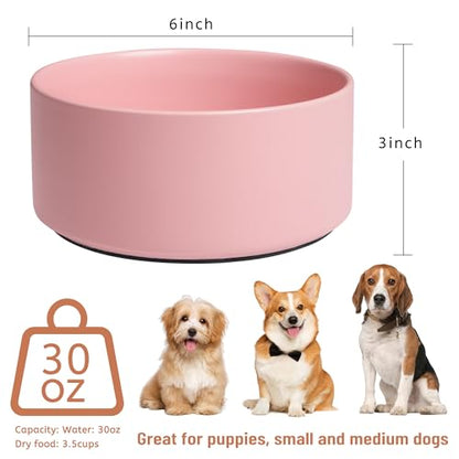 Dog Bowls, Non Slip Ceramic Dog Food and Water Bowl with Silicone Base, Heavy Pet Feeding Bowl for Puppies, Small and Medium Dogs (Pink, 6 Inches) - color: Pink, size: 6 Inches