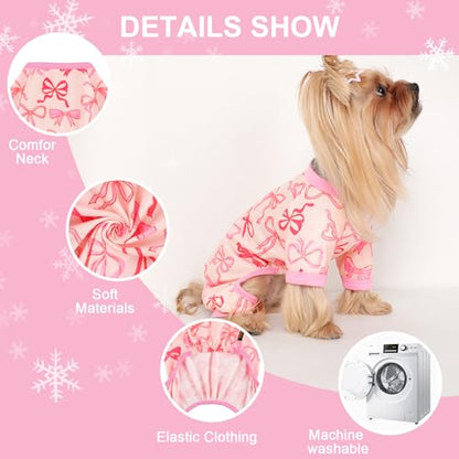 Dog Pajamas Small Sized Dogs Stretchable Summer Dog Clothes Pjs 4 Legs Girl Boy Cute Soft Puppy Outfits Doggie Cat Jammies Jumpsuit Sleeper for Pet (Bow Tie, Medium) - color: Bow Tie, size: Medium (Chest 15in )