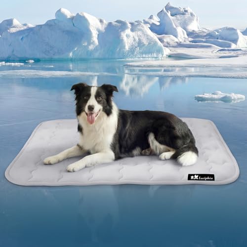 Luciphia Premium Dog Cooling Mat Non-Slip Q-MAX>0.5 Self-Cooling Pad for Large Pet Indoor Portable Kennel Puppy Bed for Couch Summer Crate Pad for Dog Washable Light Grey 40x60 inches - color: Light Grey, size: 40x60 inches