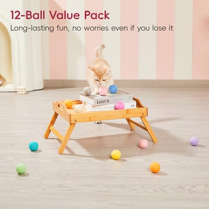 Potaroma 12 Pcs Quiet Play Felt Cat Ball Toys with Catnip Inside, Cat Kicker Exercise Toys, Fun Colorful Kitty Kitten Toys 1.6 Inches