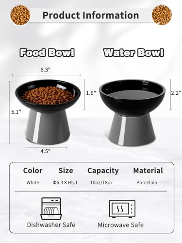 LoeJan Elevated Cat Food and Water Bowls Set, Extra Wide and Raised Ceramic Feeder, Anti-Vomit Whisker-Free Pressure Feeding Bowl for Kittens Adult Small Dogs(Black, 2 Pack) - color: Black, size: 2 Pack (Food & Water Bowls)