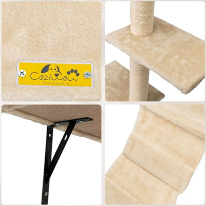 5 Pcs Wall-Mounted Cat Climber Set, Wood Indoor Cat Shelves with Perches, Ladder, Cat Condo House, Scratching Board and Cat Tree, Wall Shelves Furniture (Beige) - color: Beige