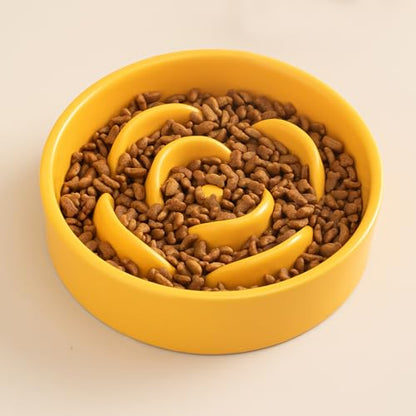 6'' Ceramic Slow Feeder Dog Bowls - Petal Shape Modern Dog Food Dish for Cats and Small Breed Dogs, Puzzle Maze Bowl to Slow Down Eating, Anti-Gulping, Dishwasher & Microwave Safe, Yellow - color: Yellow, size: 6 inch