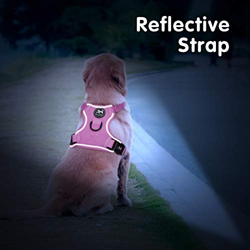 PoyPet Reflective Soft Breathable Mesh Dog Harness No Choke Double Padded Vest Adjustable(Light Pink,XS) - color: Light Pink, size: XS