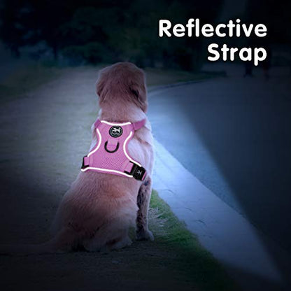 PoyPet Reflective Soft Breathable Mesh Dog Harness No Choke Double Padded Vest Adjustable(Light Pink,XS) - color: Light Pink, size: XS