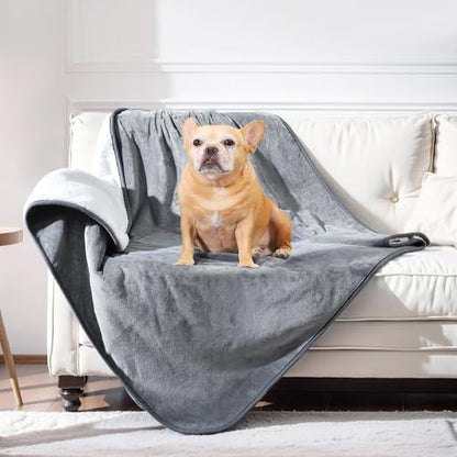 Waterproof Dog Blanket Bed Cover for Bed Couch Sofa, Liquid Pee Proof Pet Blanket Washable, Reversible Sherpa Fleece Blanket Furniture Protector for Medium Large Dogs Cats（Gray, 50"x 60"）