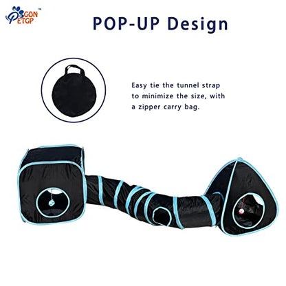 GONPETGP Cat Tunnels for Indoor Cats with Cube Tent Toys Combo, Pop Up Collapsible Crinkle Interactive Peek Hole, Cat Tube with Play Ball and Bell for Kitten, Puppy, Kitty, Rabbit - Set of 3 - color: A-Black