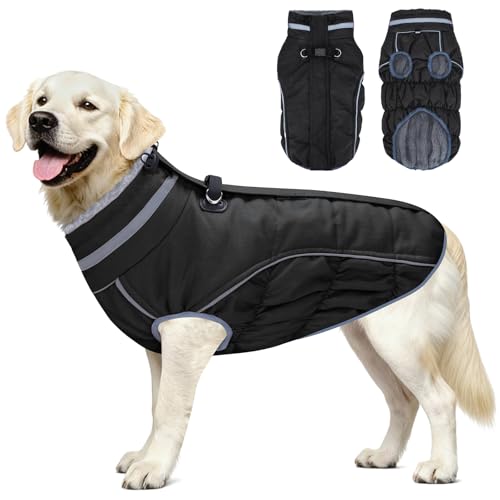 Dog Coat, Reflective Dog Jacket Waterproof Windproof Puppy Cold Weather Coats with Harness Built in, Winter Extra Warm Pet Coat Fleece Vest for Small Large Pets and Puppy (Black, XXX-Large) - color: Black, size: XXX-Large