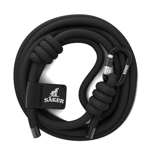 Säker Trust™ Rope Dog Leash – 61” Climbing Rope Lead with 7075 Aluminum Carabiner, Waterproof & Reflective Training Gear for Dogs, Built for Trail Running, Hiking, Everyday Use – Black - color: Black