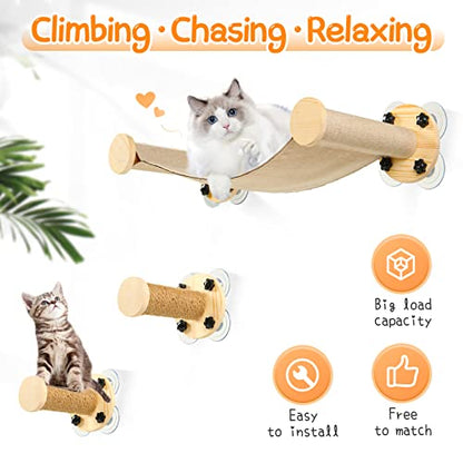 Calmbee Cat Window Perch with Step for Indoor Cat, Cat Hammock for Window with Suction Cups, Window Cat Bed and Cat Scratching Post for Indoor Cats, Cat Perch Window Mounted for Cats Inside