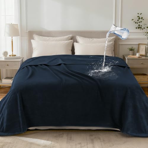 LOOBANI Waterproof Blanket for Bed: Reversible Leakproof King Size Bed Blankets 85" x 108", Soft Flannel & Coral Fleece Bed Blanket Water Resistant for Couch Sofa Cover, Travel, Movie Time, Blue - color: Blue, size: 85" x 108"