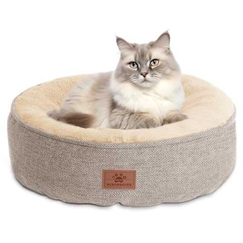 WINDRACING Cat Beds for Indoor Cats, Dog Bed for Small Dogs Breeds, Soft Kennel Bed, Comfy Durable Pet Sleeping Bed, Washable Roun Cat Bed & Non-Slip Bottom, Size 20" L x 20" W x 7" Th - color: Beige2, size: Medium