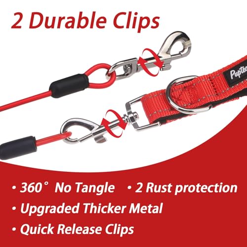 PUPTECK Chew Proof Dog Leash with Detachable Short Leashes Padded Handle Reflective, Heavy Duty Steel Cable Lead for Small Medium Large Dogs Training Walking, Red 4.9ft - color: Red