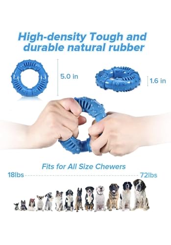 Dog Chew Ring Toy, Though, Durable and Non Toxic Blue Rubber Dog Toys, Interactive Dental Teething Toy for Large Dogs, Aggressive Chewers Large Breed, Fun to Chew, (Blue), 1 Count (Pack of 1)