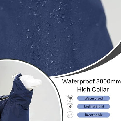 Adjustable Dog Raincoat, Waterproof Dog Rain Jacket for Small Medium Large Dogs,Reflective Lightweight Pet Rain Coat with Leash Hole(Navy&Black, X-Large) - color: Navy&Black, size: X-Large(37-55lb)