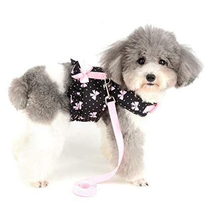 Zunea No Pull Small Dog Girl Harness Dress Escape Proof Cat Kitten Vest Harness Leash Set Step-in Soft Cotton Padded Polka Dot Jacket Chihuahua Puppy Clothes with Cute Bow for Walking Black XS - color: black bows, size: XS (Chest:12.2-13.7", Neck:8.2-9.4"