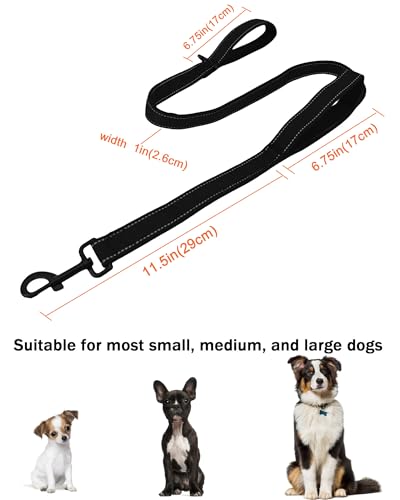 Solmoony 4FT Black Strong Dog Leash with 2 Padded Handles, Traffic Handle Extra Control, Double-Sided Reflective Walking Lead for Small Medium and Large Dogs(Black, 4FT) - color: Black, size: 4FT