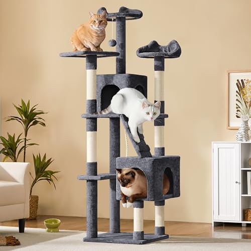 Yaheetech 72-inch Cat Tree, Multi-Level Cat Tower with 2 Condos & 6 Scratching Posts, 3 Perches & Detachable Toy Ball, Pet Furniture Play House for Kittens/Cats, Dark Gray - color: Dark Gray