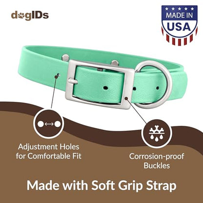 dogIDs Personalized Dog Collar – Custom Waterproof Soft-Grip Biothane with Laser-Engraved Nameplate, Durable & Odor-Resistant, USA Made | Mint, 1 in x 16 in (Fits Necks Size 14-18 in) - color: Mint, size: 1 in x 16 in (Fits Necks Size 14-18 in)