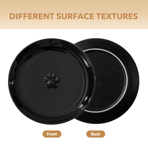 Havniva Cat Bowls Elevated 5.6” Ceramic Cat Bowl with Stand Whisker Friendly Cat Dishes, Cat Food & Water Bowl Set with Two Heights Options, Raised Cat Food Plates for Kitten Anti-Slip Pet Bowls - color: 1 Bowl+1 Shallow Dish+Stand- Black