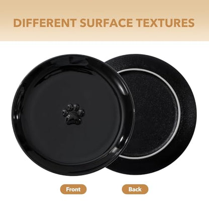 Havniva Cat Bowls Elevated 5.6” Ceramic Cat Bowl with Stand Whisker Friendly Cat Dishes, Cat Food & Water Bowl Set with Two Heights Options, Raised Cat Food Plates for Kitten Anti-Slip Pet Bowls - color: 1 Bowl+1 Shallow Dish+Stand- Black