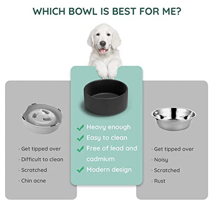 SPUNKYJUNKY 13.5OZ Ceramic Dog and Cat Bowl, Modern Cute Weighted Food Water Bowl for Replacement Black (2 Pack) - color: Black, size: 1.7 CUPS × 2