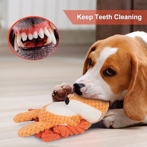Dog Toys, Dog Squeaker Toys with Crinkle Paper, Stuffed Animal Dog Plush Chewing Toy, Cotton Rope Interactive Toys for Puppy, Small, Middle Dogs (Orange Fox) - color: Orange