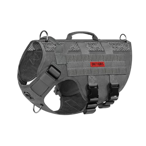 OneTigris Tactical No Pull Dog Harness for Small Dogs, Mesh Design Service Dog Vest Breathable Military Dogs Molle Vests with Handles, Harness for Walking Hiking Training - color: Grey, size: S