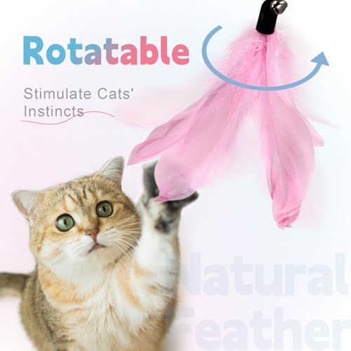 Cat Wand Toys for Indoor Cats - Cat Toy Set with Retractable Teaser Wand and 6 PCS Fairy Feather Toy Refills, Butterfly Tassel Plush Cat Toys Interactive, Pink - color: Pink