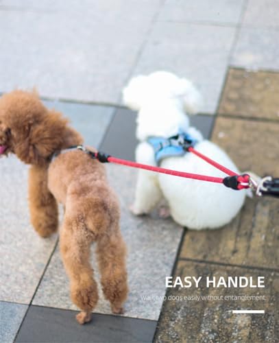 Double Dog Leash 2 Way Coupler Anti Chew Dog Leash Extension Splitter Lead for 2 Small Dogs Walking (60cm)