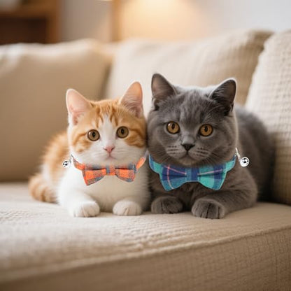 10 Pcs Cat Collar Breakaway with Bow Tie and Bell Kitten Collars Removable Bowtie Plaid Cat Collar for Cats Kittens Puppy (Fashion) - color: Fashion