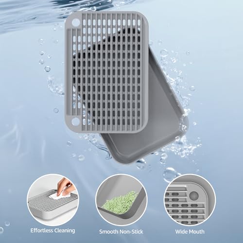 Litter Box Step, Litter Box Ramp/Catcher with Filter Function, Anti-Tracking & Easy to Clean,Non-Slip,Ideal for Small & Elderly Cats,Grey