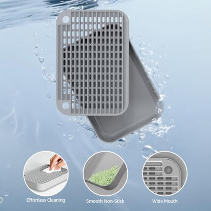 Litter Box Step, Litter Box Ramp/Catcher with Filter Function, Anti-Tracking & Easy to Clean,Non-Slip,Ideal for Small & Elderly Cats,Grey