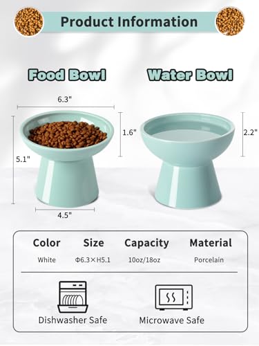 LoeJan Elevated Cat Food and Water Bowls Set, Extra Wide and Raised Ceramic Feeder, Anti-Vomit Whisker-Free Pressure Feeding Bowl for Kittens Adult Small Dogs (Blue, Food Bowl) - color: Blue, size: Single (Food Bowl)