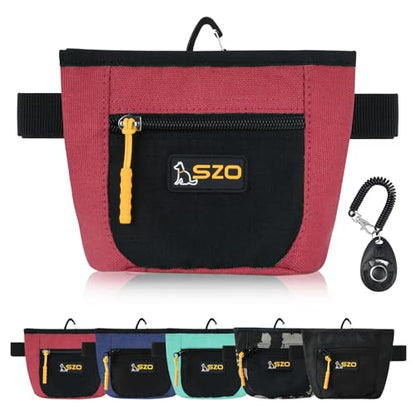 SZO Dog Treat Pouch with Pet Training Clicker, Dog Training Treat Pouch with Waist Belt Clip, Magnetic Closure, Hands-Free Training - Black&Red - color: 305 RedBlack