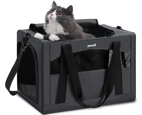Pecute Cat Carrier Stable, Pet Carrier with Hidden Anxiety Relief Partition & Stable Steel Frame, Safe Cat Carrier for Car Travel, Soft-Sided Dog/Cat Carrier Bag for Pets Up to 11lbs, Dark Gray - color: Dark Gray Regular