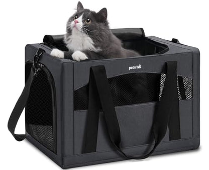 Pecute Cat Carrier Stable, Pet Carrier with Hidden Anxiety Relief Partition & Stable Steel Frame, Safe Cat Carrier for Car Travel, Soft-Sided Dog/Cat Carrier Bag for Pets Up to 11lbs, Dark Gray - color: Dark Gray Regular