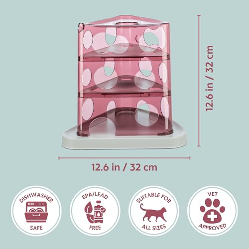 TRIXIE Cheese Tower Interactive Cat Toy, Enrichment Toys for Indoor Cats, Treat Puzzle Interactive Play and Mental Stimulation, Berry