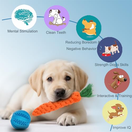 Dog Toys 15 Pack for Teeth Cleaning and Fun, Puppy Teething Chew Toys Interactive Rope Squeaky Treat Balls & Rubber Tous Bulk– Variety Dog Gifts Set Reduce Anxiety & Save Furniture - color: Blue